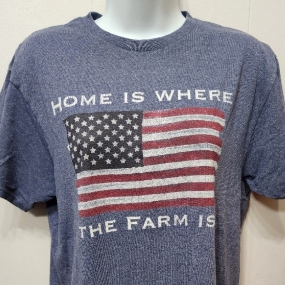 Home Is Where the Farm Is Shirt Medium Blue Casual Country Short Sleeve C121 Z